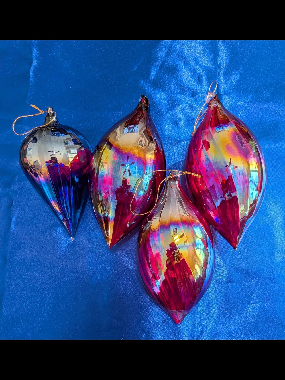 LG Iridescent Glass Teardrop Christmas Ornaments Set Of 4